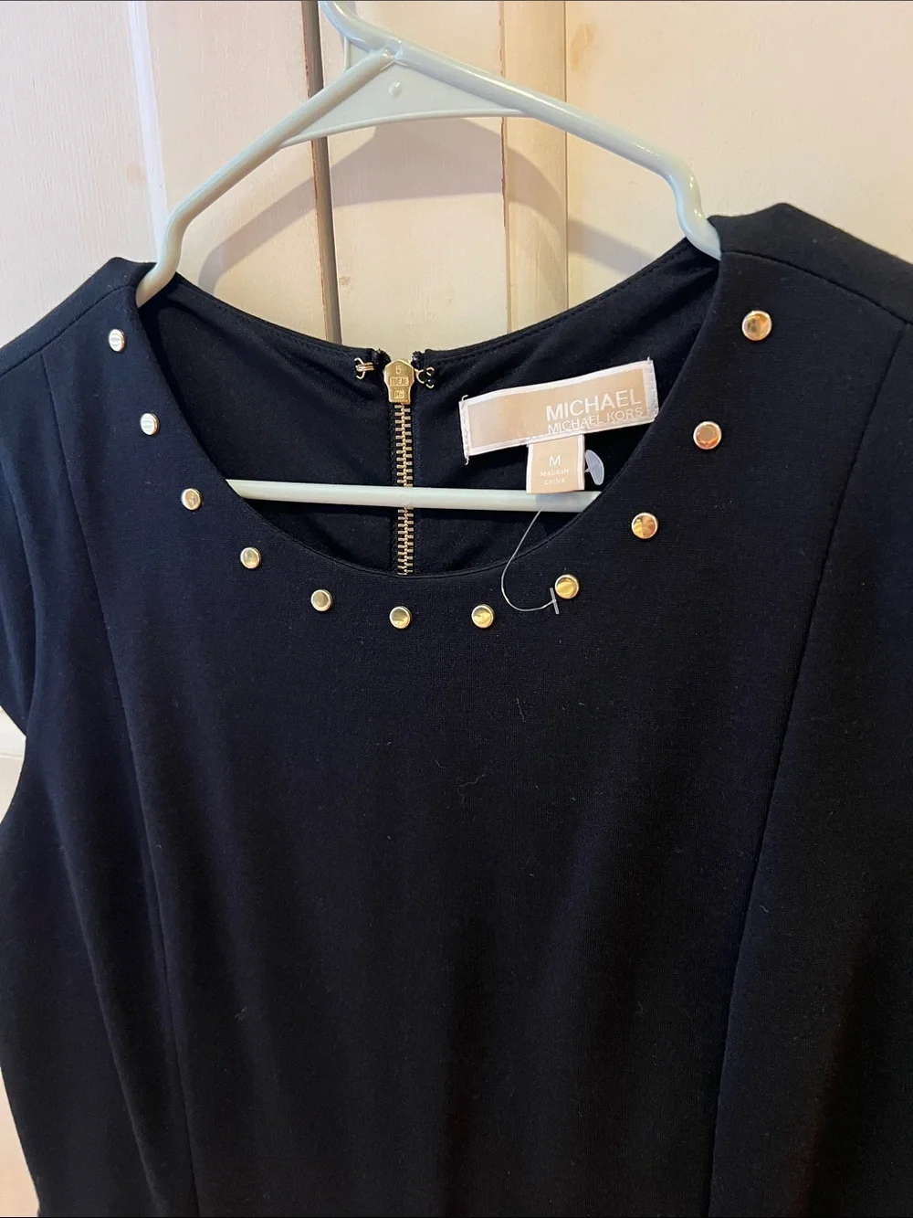 Michael Kors Black Midi Dress with Studded Neckline